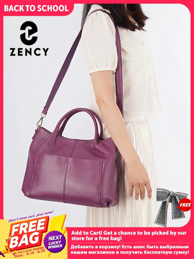 Zency Genuine Leather Large Tote Bag For Women High Capacity Shoulder For Work Shopper 2026 New Crossbody Top Handle Bag Purse