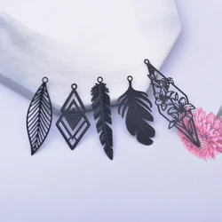 12pcs Brass Black White Feather Leaf Jewelry Charms DIY Making Earring Jewelry Findings