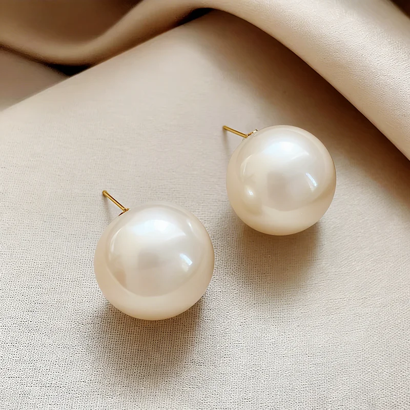 20mm Übergroße Kunstperlen Halbkreis-Ohrstecker Trendiges Accessoire für Frauen und Mädchen Einfacher Schmuck für den Alltag 2026 Stil – Detail 7