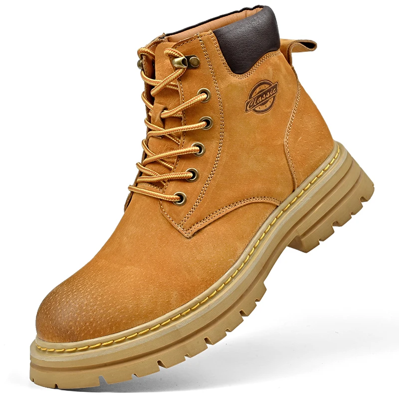 

Outdoor Mountaineering Work Boots for Men: 2025 New Big Yellow Boots, High-Top Height-Increasing British Style Durable Work Shoe