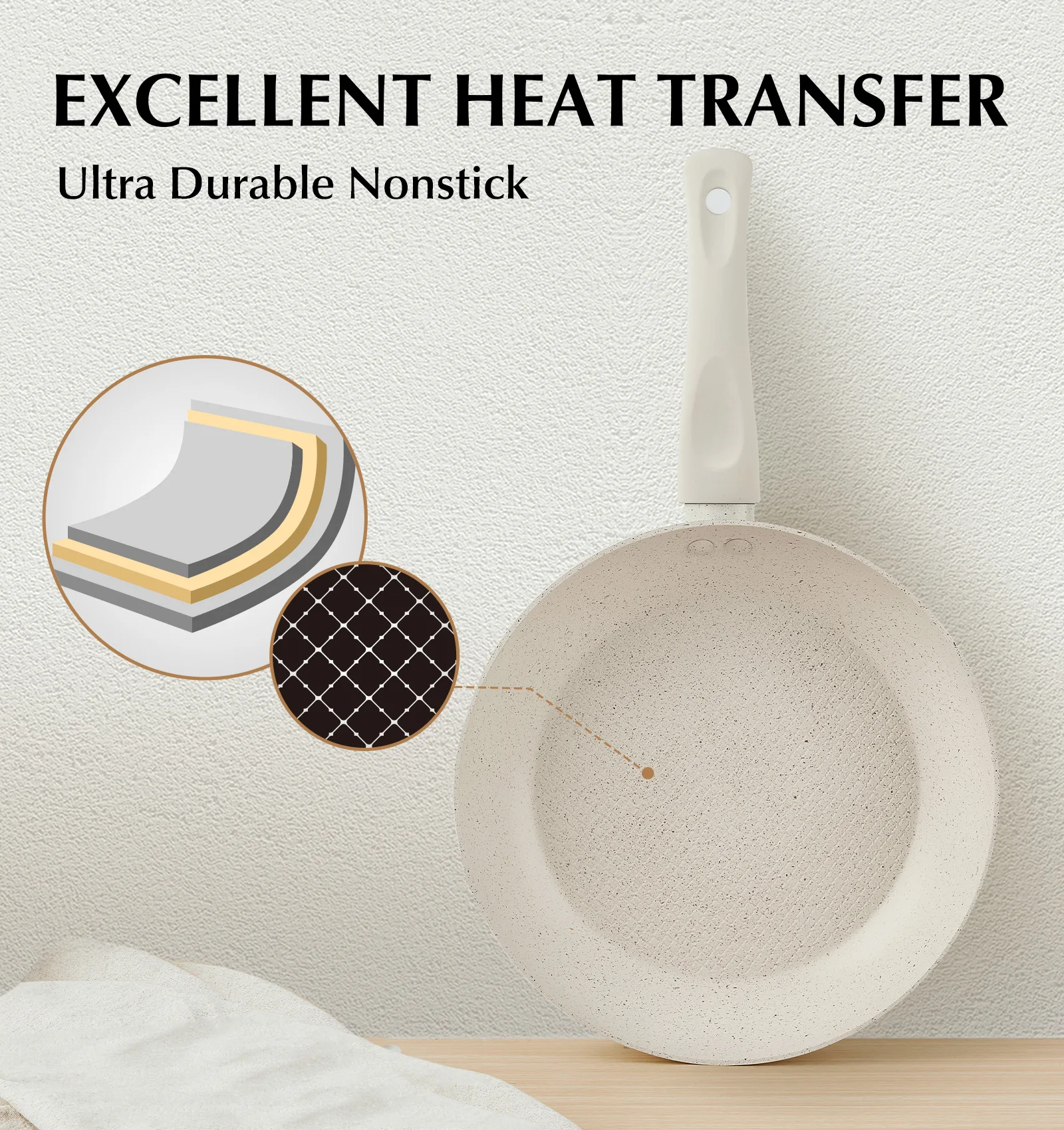 10-inch koekenpan met anti-aanbaklaag, ergonomisch bakeliet handvat, ultra-giftige marmeren coating, aluminium koekenpan met honingraatontwerp