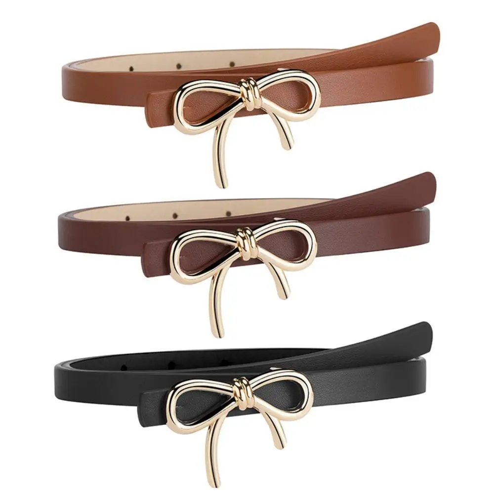 

Simple Bowknot Buckle Bow Belt Y2k Waist Belt PU Leather Waistband Jeans Decor Dress Decor Thin Belt Trouser Decoration