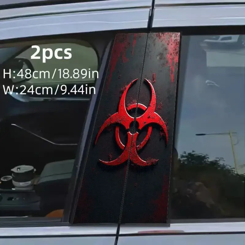 2-Piece Pack of High Quality Stickers - Durable Vinyl B-Pillar Protective Stickers, Hazardous Biohazard Symbol