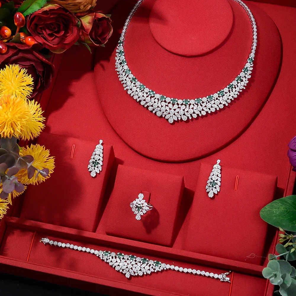 

Soramoore Luxury 4PCS Cute CZ Necklace Bracelet Jewelry Set For Women Wedding Party Zircon Crystal Dubai Bridal Jewelry Sets
