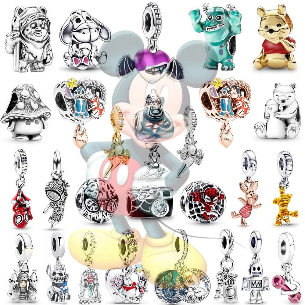 Disney Stitch Alloy Pendant Cartoon Action Anime Figures Mickey Mouse Ariel Stitch Pendant Fit DIY Women Bracelet Jewelr Gifts