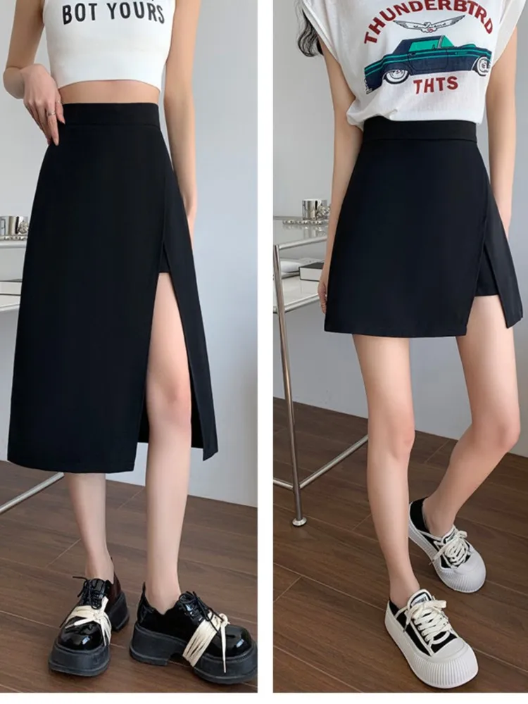 

Korean Splited Black Skirt Shorts Women A-line High Waist Sexy Mini Skirts For Ladies Kawaii Fashion Casual Female