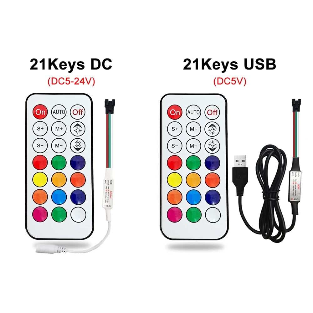 21 Keys RF LED Remote Controller for 5050 RGB LED Strip DC5-24V Dimmer 3Pin Individually Addressable WS2812B WS2811 Pixel Light