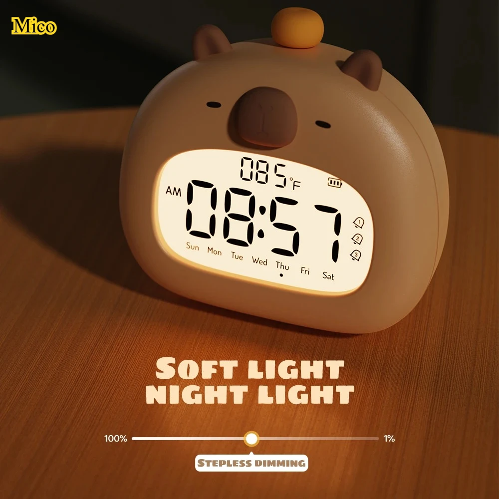 

Adorable Capybara Button Control LED Alarm Clock, Sleep Tracker & Temperature Monitor, Rechargeable Desktop Ornament