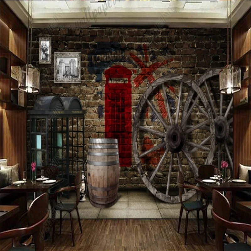 Custom Wallpaper Retro London Style Telephone Booth Barrel Mural Industrial Decor Bar KTV Club Restaurant Background Wall Paper