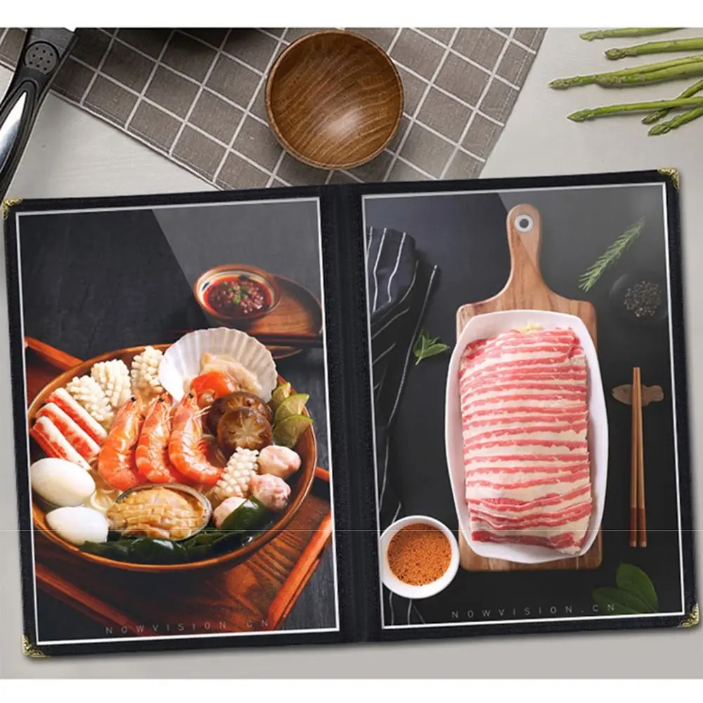 Foldable PVC Transparent Menu Cover A4 Metal Corners Menus Price Display Book Letter Size Reusable Loose Leaf Binder Kitchen