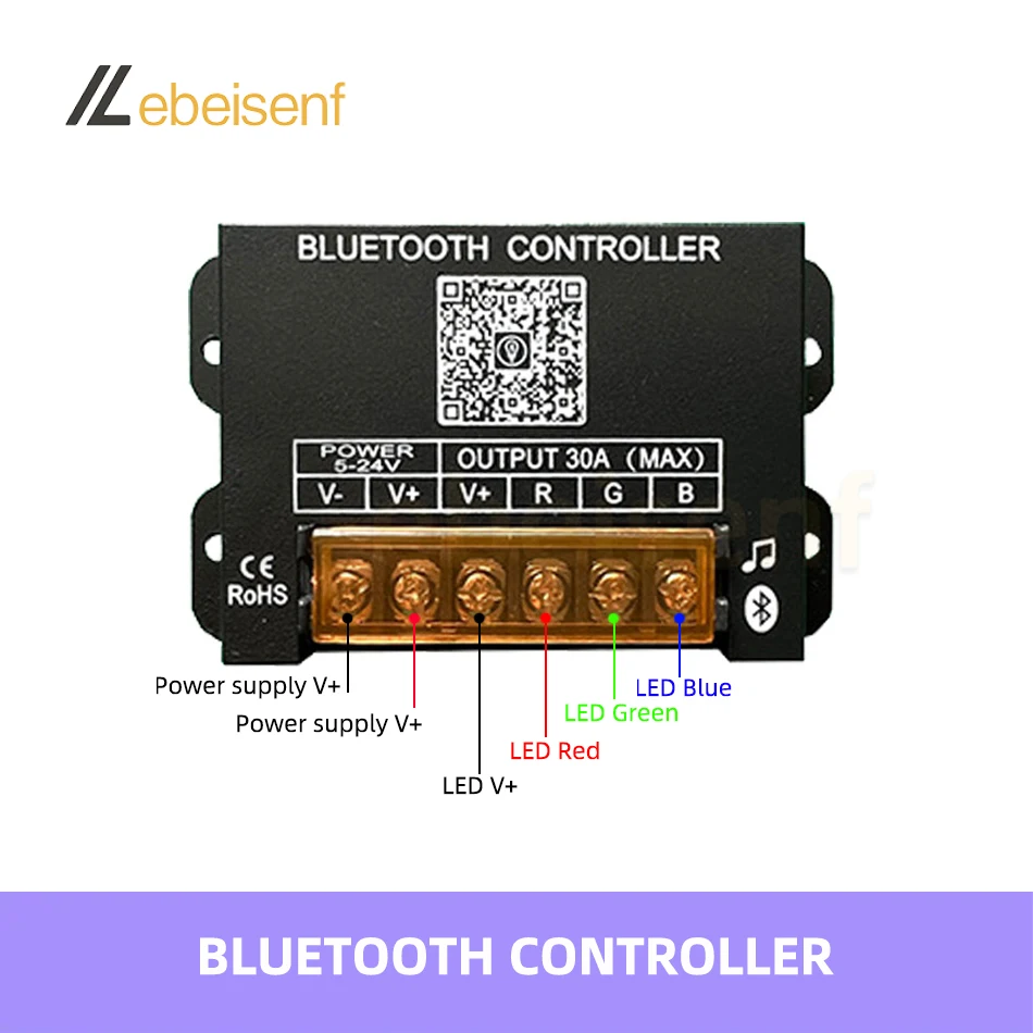 Smart Bluetooth RGB Dimmer Controller DC 5V 12V 24V 30A and 29-Key Wireless RF Remote for 5050 2835 COB Colorful LED Strip Light