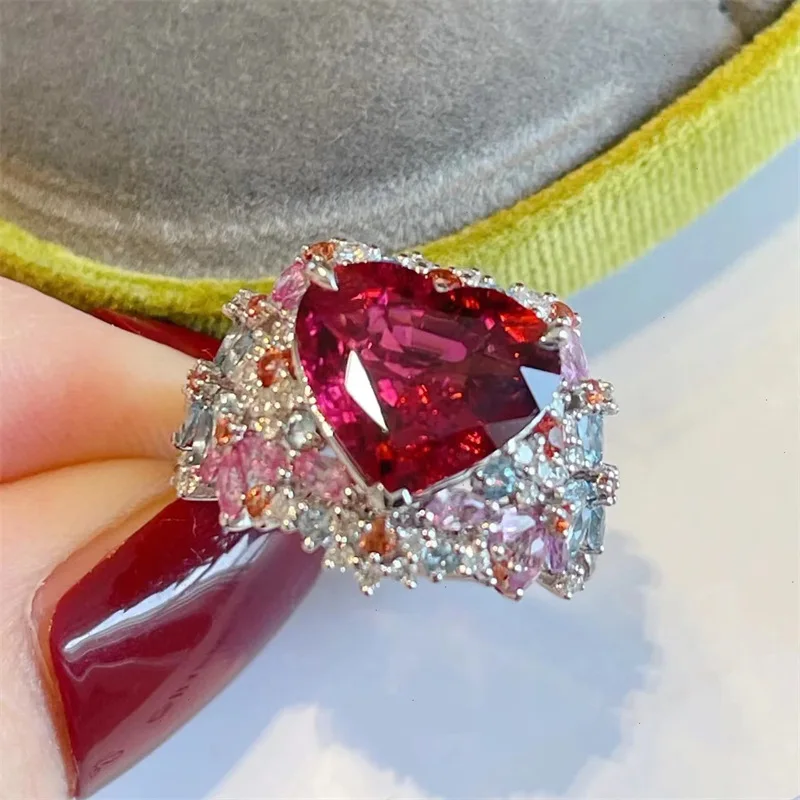 New vintage luxury wine red heart shape wedding rings for women Adjustable Jewelry Prom Party Accessories Gift D1733