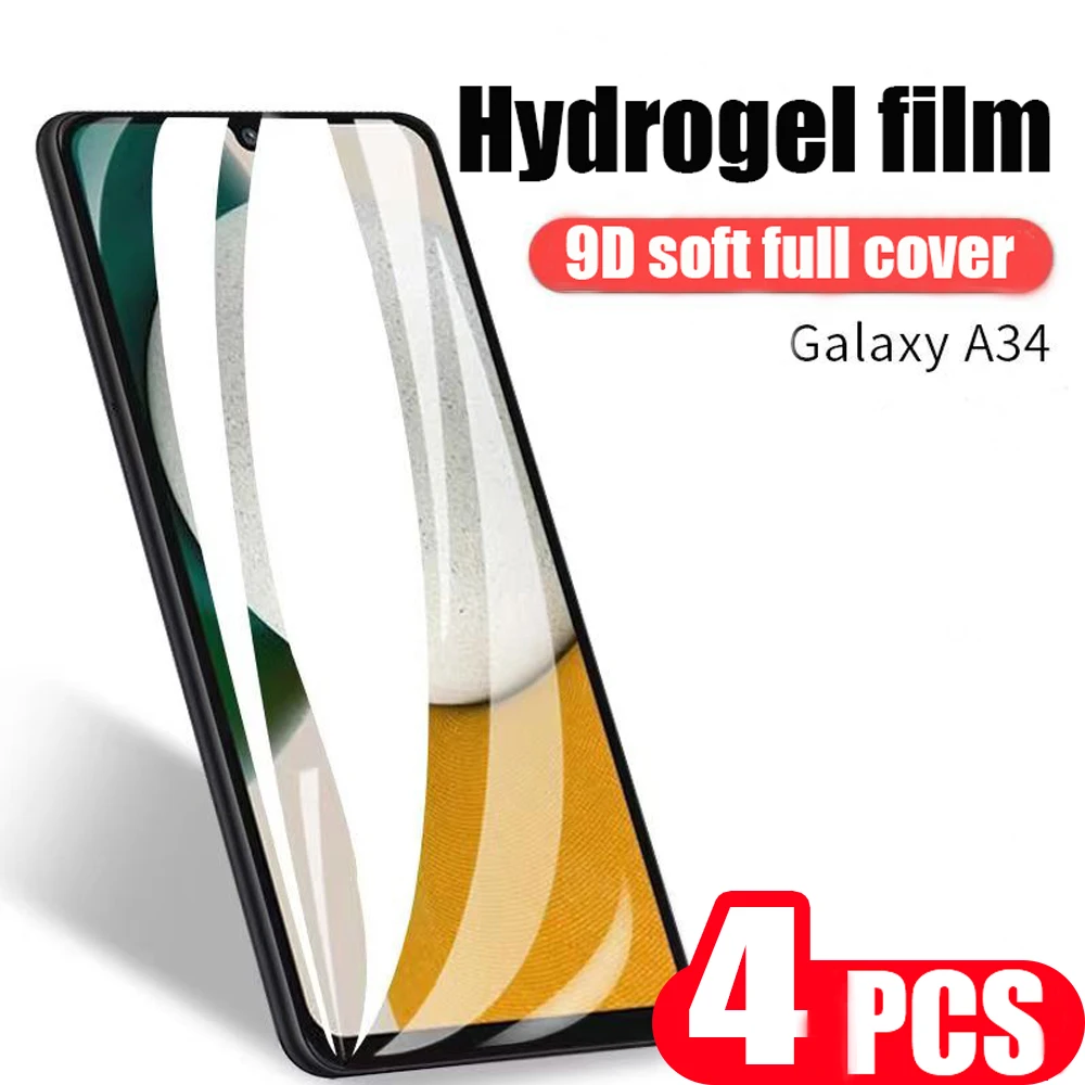 Protecteur d'écran en film hydrogel 9D, pas de verre, adapté pour Samsung Galaxy A14 A04 A04E A34 A54 M54 M14 A12 A13 A53 A73 M52 M53 M62 M13, 4 pièces