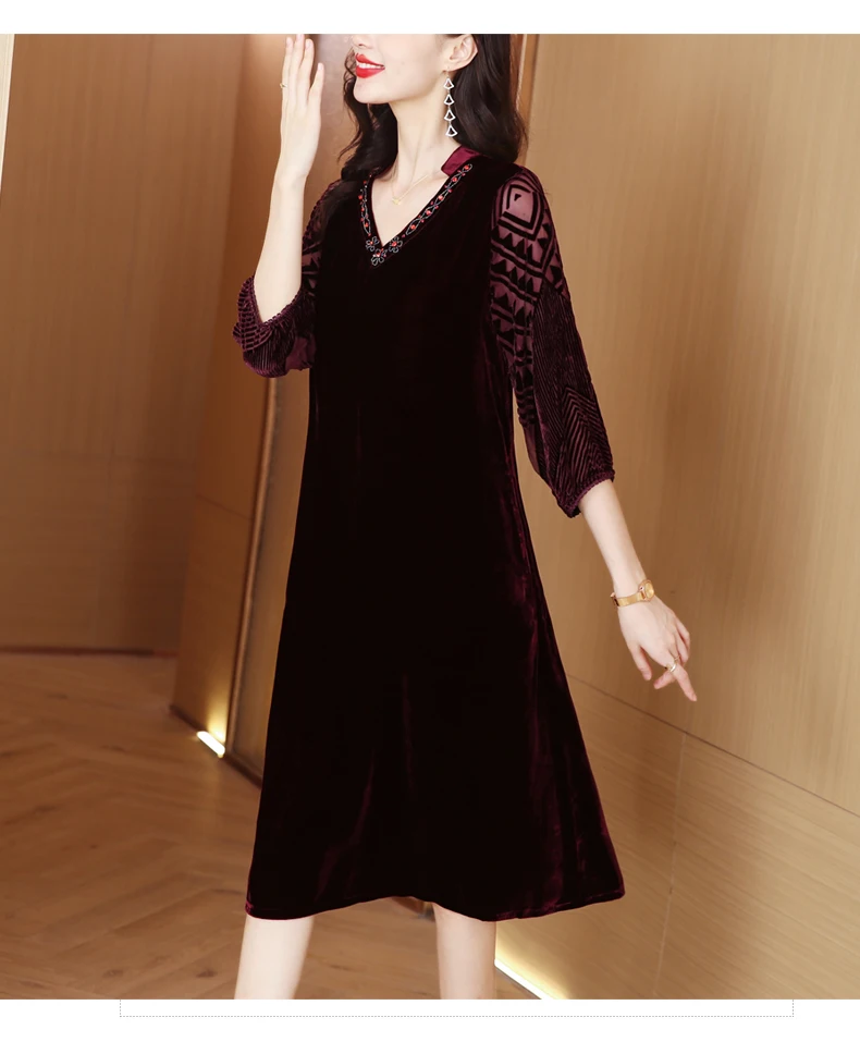 Autumn Retro Embroidery Dress Women\'s 2023 New Luxury Velvet Knee Length Dress Korean Version Loose Fit Party Dress Vestidos