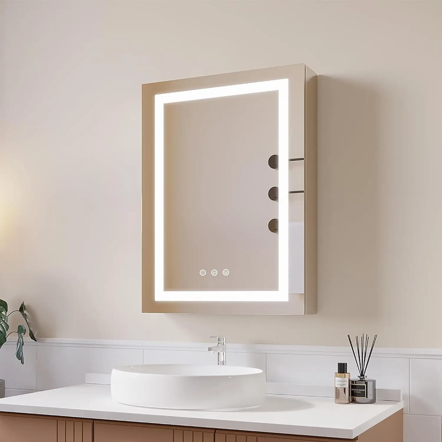 Ligmirr 20 × 26 Inch Badkamer Medicijnkastje Met Verlichting, Led Medicijnkastje Met Spiegel, Verzonken Of Oppervlak Verlicht Medicijn