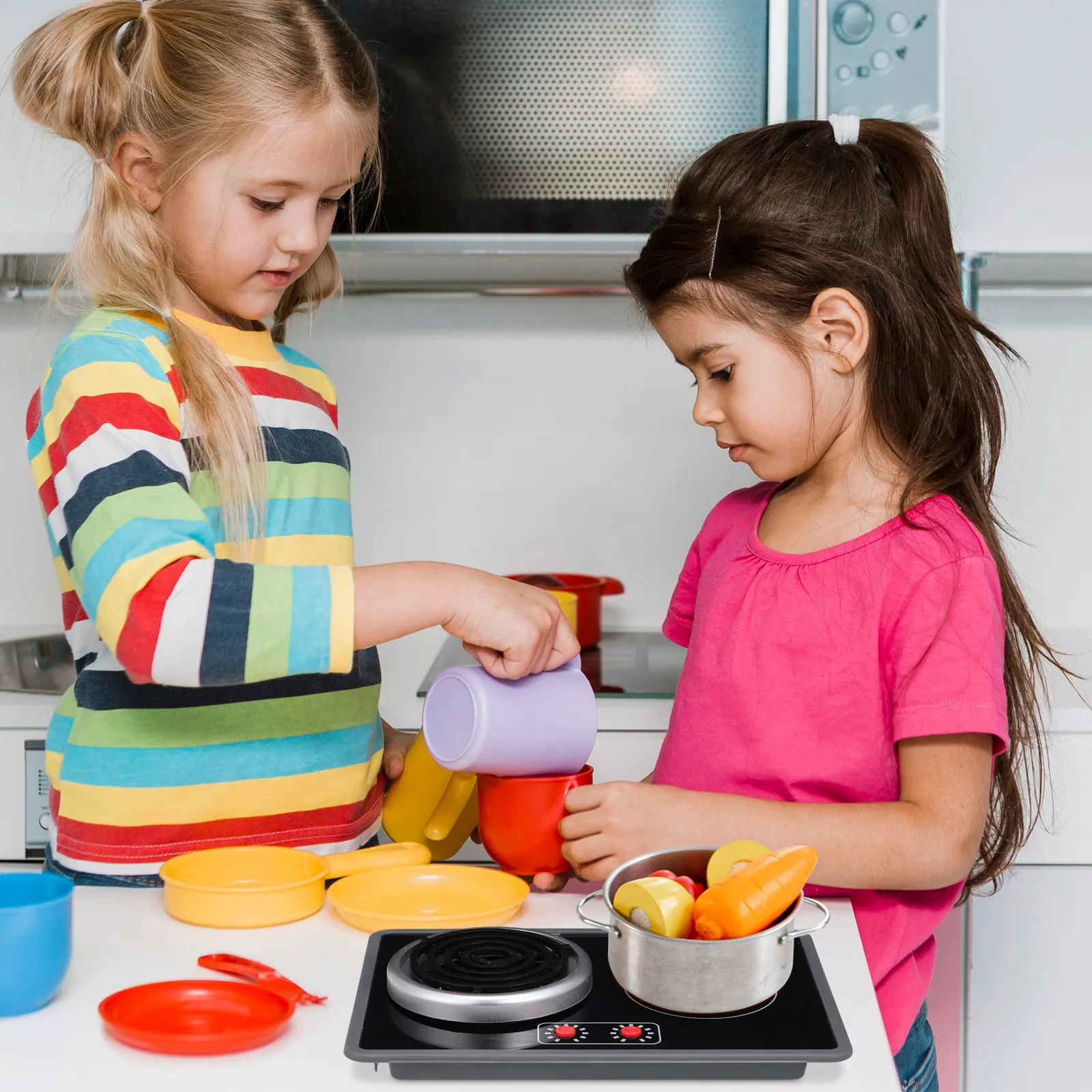 1Set Kids Luminous Induction Cooker Kitchen Playset Pretend Cooking Stove Sound Light Effect Accessory Kitchen Appliance Toy Set