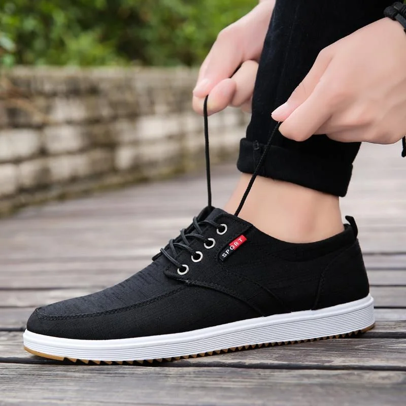 Beijing Style Canvas Shoes Men's Breathable Casual Low Top Plain Color Flat Heel round Toe Rubber Bottom Footwear for Summer