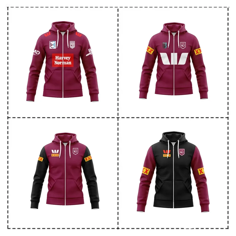 Customization 2024 Queensland Maroons Zipper Hoodie Shirt - Mens Size: S-5XL （Print Custom Name Number）