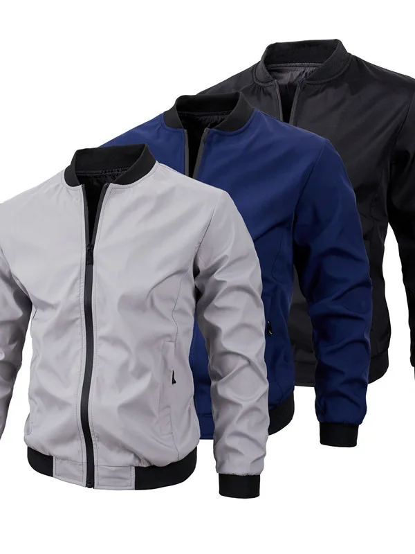 

Men's Pure Color Autumn Jaet Zipper Collar Simple Design Polyester Blend Fabric Regular Sve Length Suitable for Daily Wear