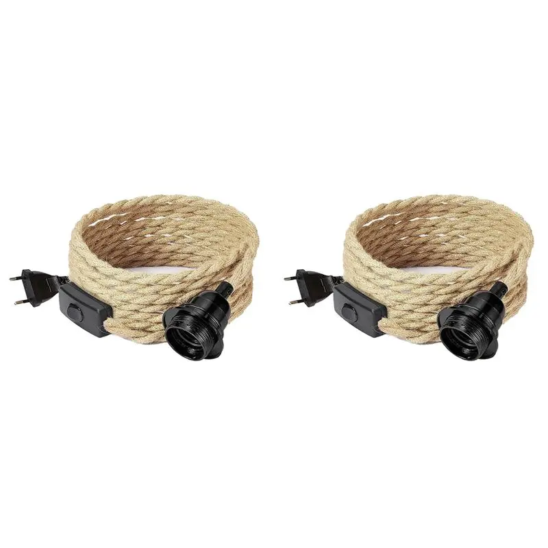 【LIMITED STOCK】2X Retro Rope Chandelier Cord, Table Lamp Accessories With Cord Switch Plug (Without Bulb) EU Plug