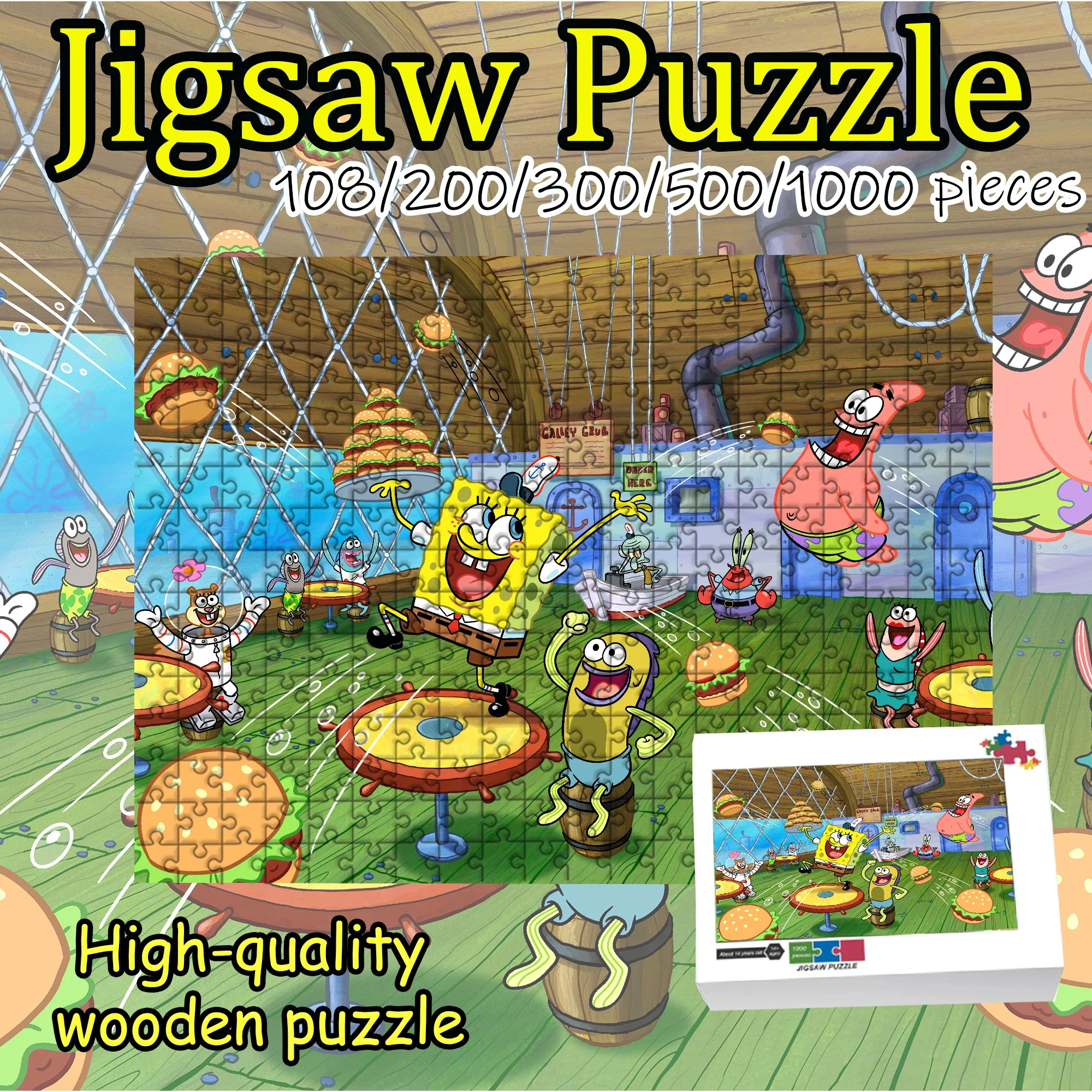 

SpongeBob SquarePants Jigsaw Puzzle 108/200/300/500/1000 Pieces Wooden Puzzle High Quality Gift Fun Party Game
