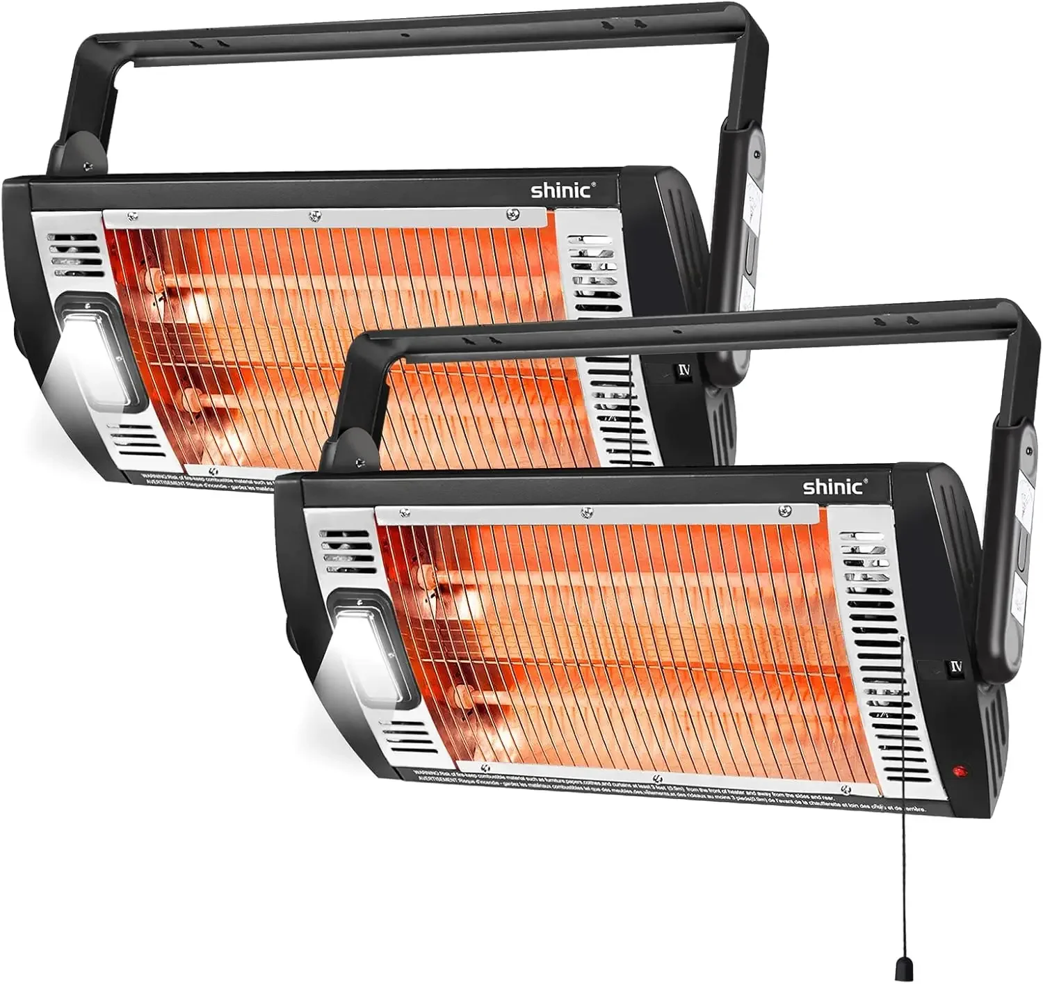 2 Packs Electric Garage Heaters, 1500W/750W Ceiling Mounted Heater Radiant Heaters with Halogen Light, 90 Degree Rotation, 5 Mod