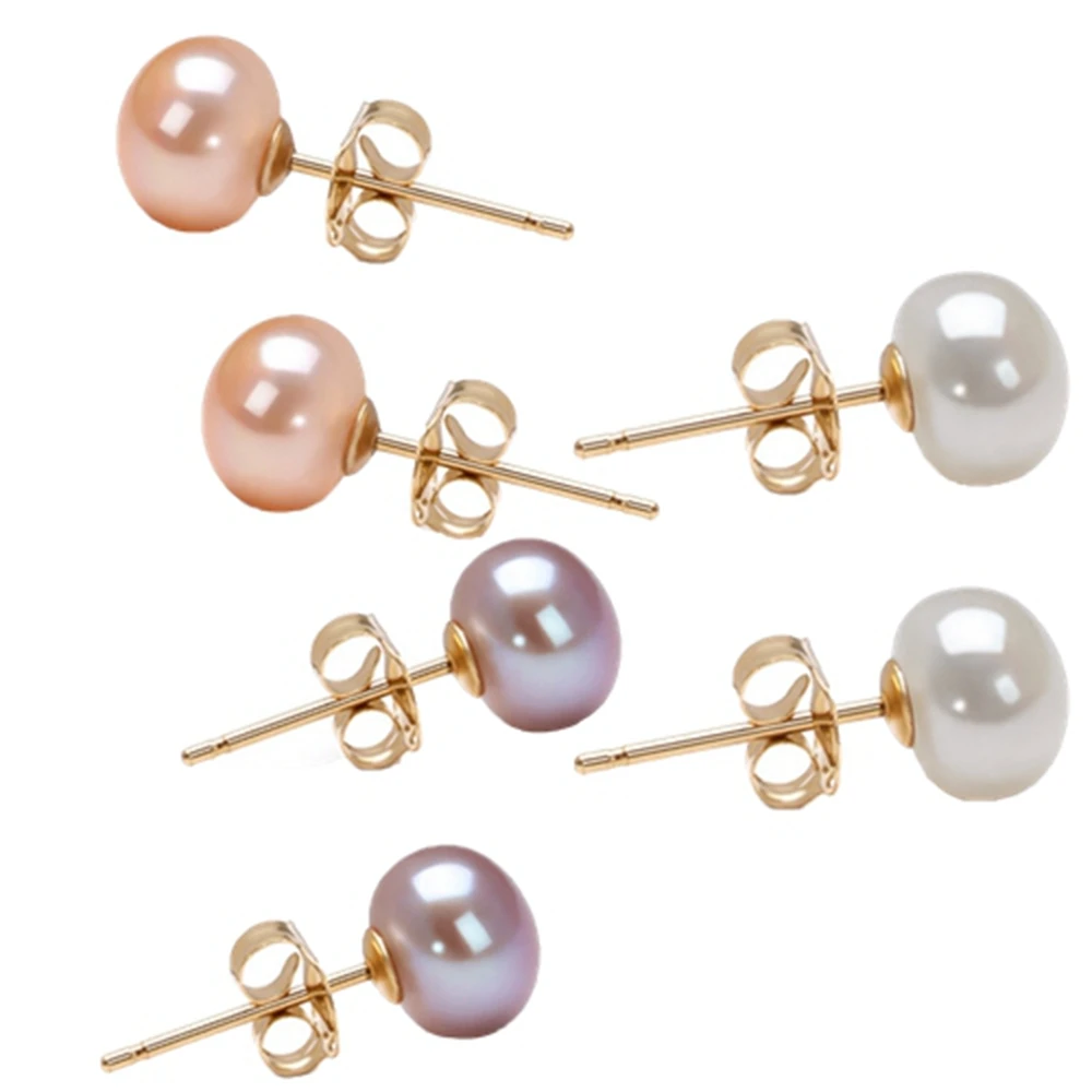 Women's Earrings Natural Freshwater Pearl Earrings 925 Silver Earrings/White/Pink/Purple/Three Pairs of Earrings