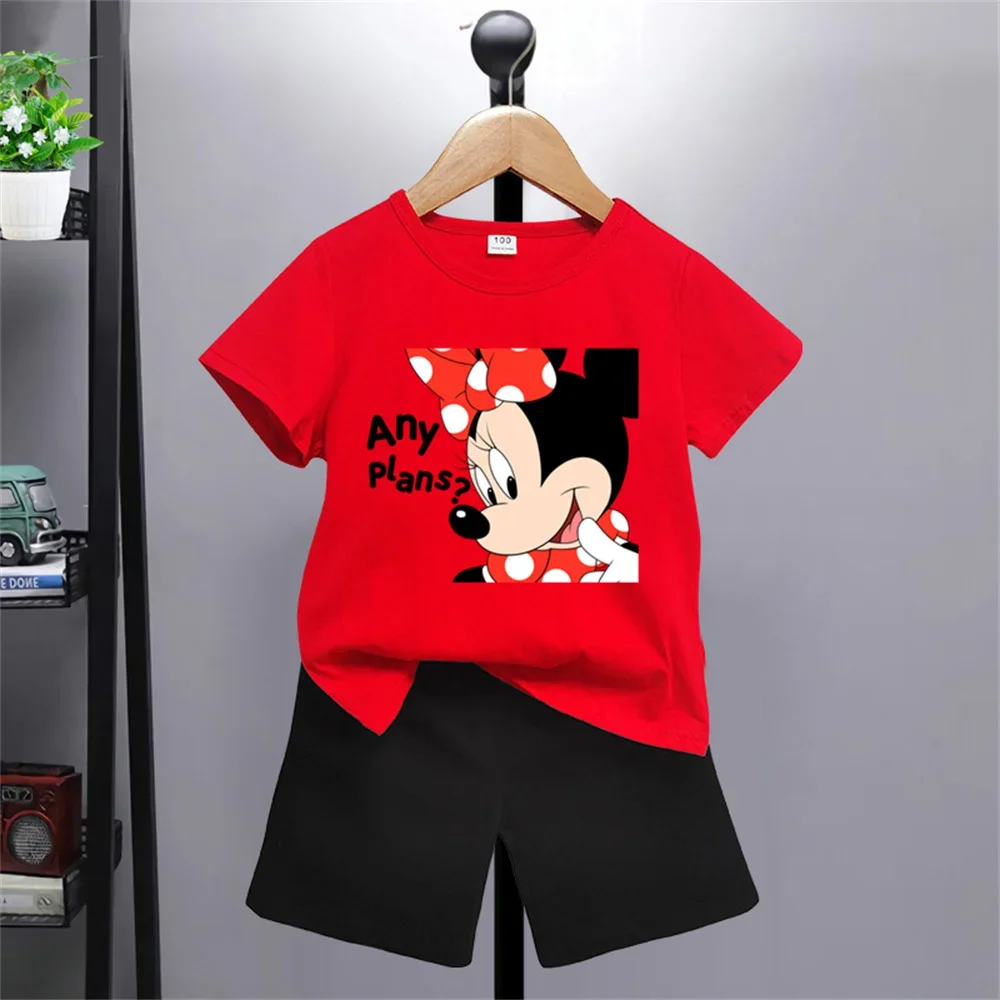 New Disney Mickey Mouse Short Sleeve Shorts Set Boys Girls Kids Sweatshirt cartoon top casual promotional clothing 100-160