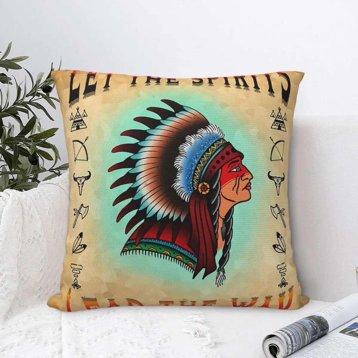 Let The Spirits Lead The Way Throw Pillow Case Tattoos Art Cushion For Home Sofa Chair Decorative Hug Pillowcase