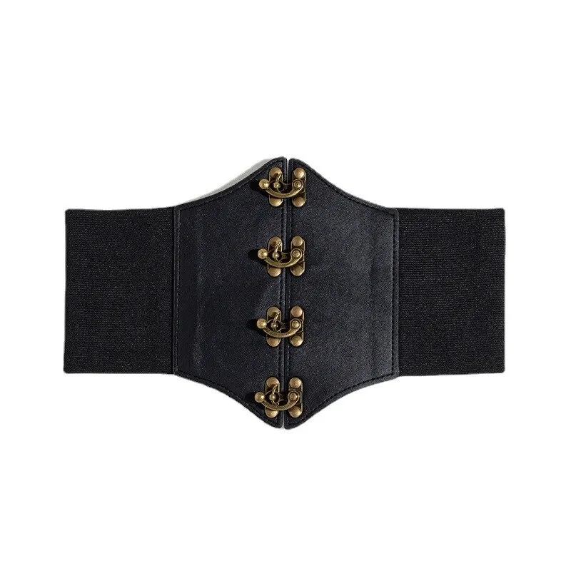 Retro Women PU Leather Latch Waist Belt Wide Elastic Corset Belt Steampunk