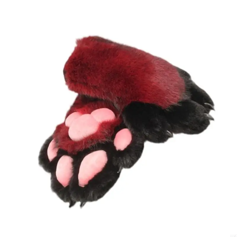 Faux Furs Animal Foxes Paws Mittens Halloween Cosplay Costume Accessories Dog Paws Gloves With Claw Fursuit Gift  - view 2