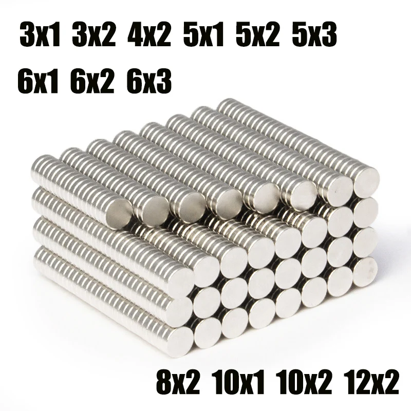 Image of 10–150 Stück 12 x 2, 10 x 2, 8 x 2, 6 x 2, 5 x 2, superstarker runder Neodym-Magnet, NdFeB N35, starker Permanentmagnet für Kühlschränke