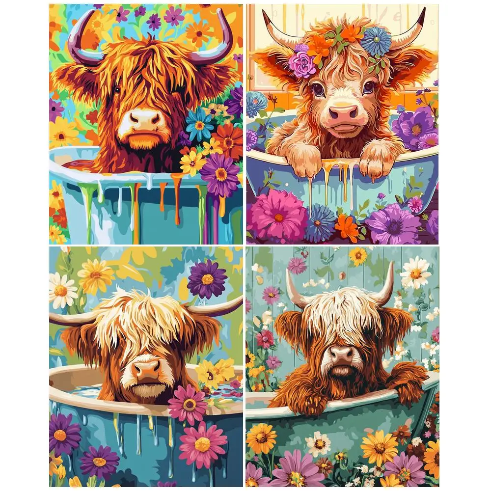 

GATYZTORY Frame DIY Painting By Numbers Cattle Animals Acrylic Paint On Canvas Wall Art Picture Handpainted Oil Painting For Hom