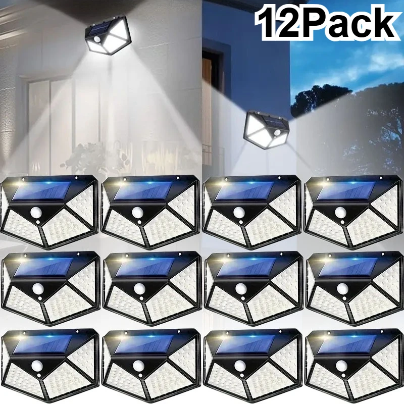 

100 светодиодных настенных светильников на солнечной энергии с датчиком движения, светодиодные фонари высокой яркости для наружного использования в помещении, для крыльца, сада, домашнего декора