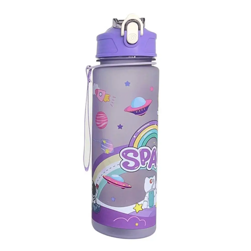 Children's Plastic Water Cup,cartoon Astronaut Design,With Rope Straw,complete A Carrying With Portable Spring Cap And A R7R5