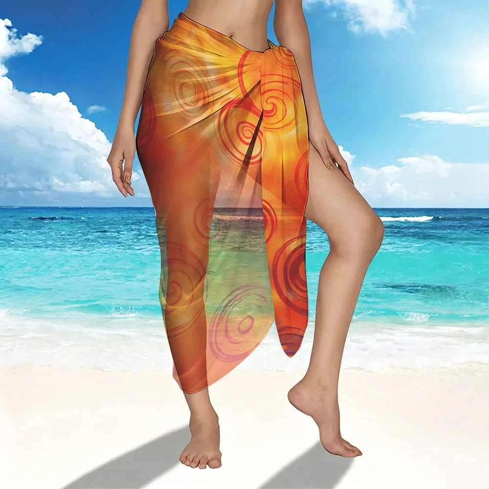 1 PC Beach Skirt, Beach Towel, Beach Shawl. Featuring a Vibrant, Abstract Spiral Orange Pattern. Translucent Material, Perfect