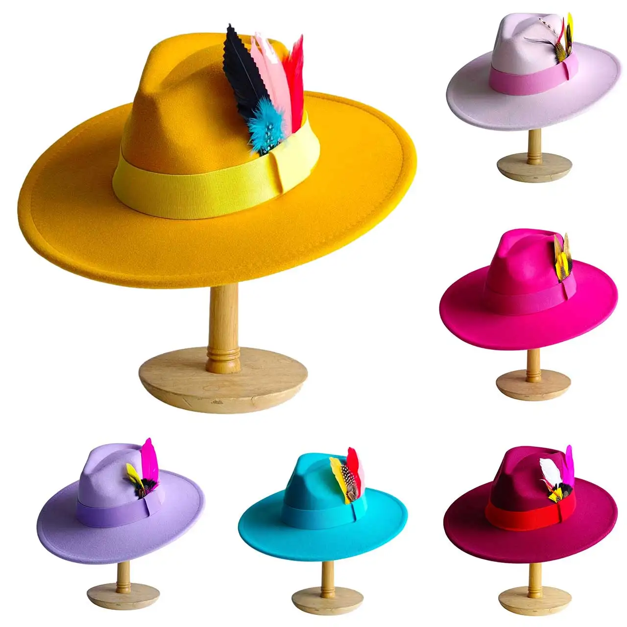 Kapelusz fedora z filcu, rondel 9,5 cm, ozdoby z piór, kapelusz jazzowy z szerokim rondel, kapelusz fedora męski, moda męska, kapelusz panama, kapelusze ślubne, kapelusze damskie