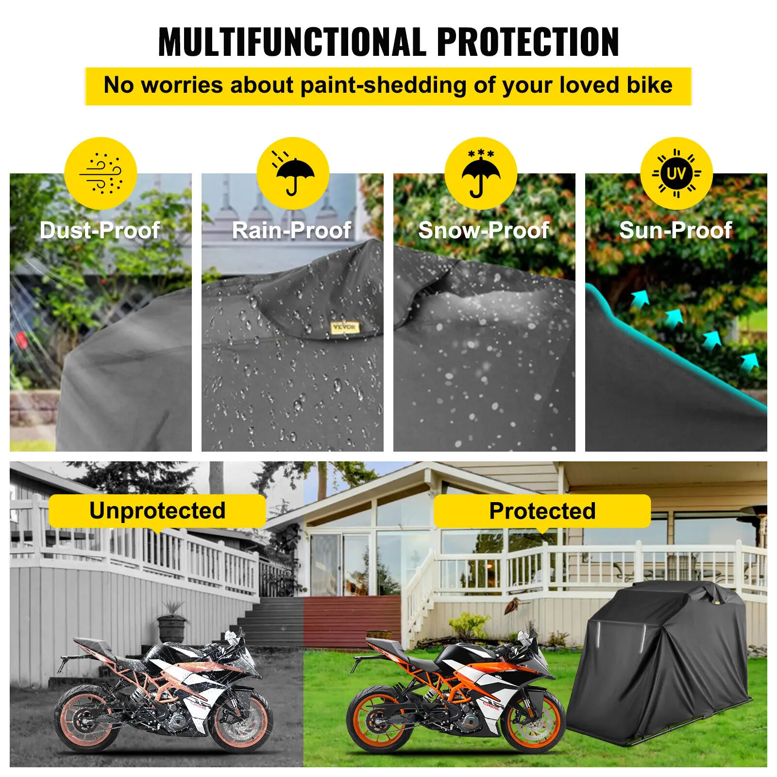 VEVOR Motorcycle Shelter Shed Cover Storage Garage Tent  Larger Motorbikes Sturdy Metal Frame Security Locking Permanently