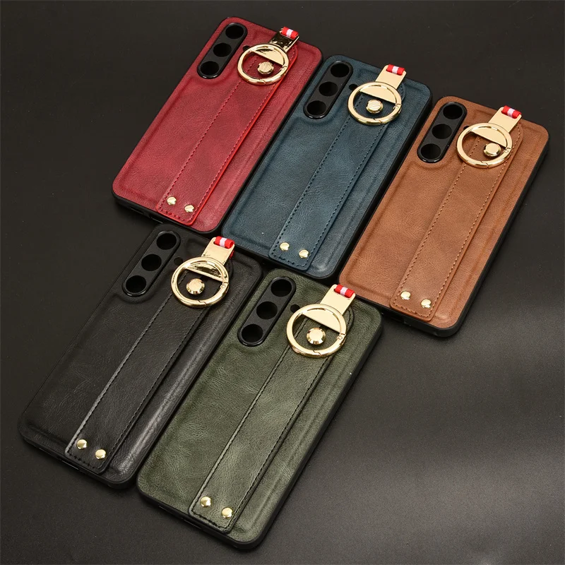 

Suit For Samsung Galaxy S24 Plus skin PU New Wristband Rear Case with Lanyard for Galaxy S24 Plus S24 Phone Case