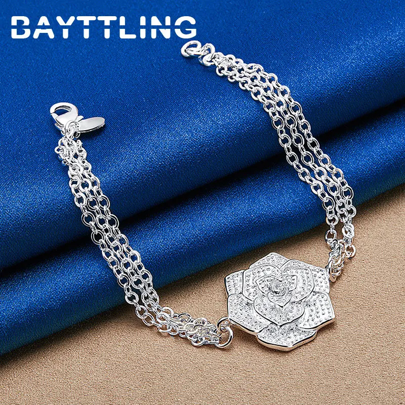 

925 Sterling Silver 8 Inches Exquisite Rose Pendant Bracelet For Women Couple Wedding Christmas Gift Fashion Jewelry Accessories