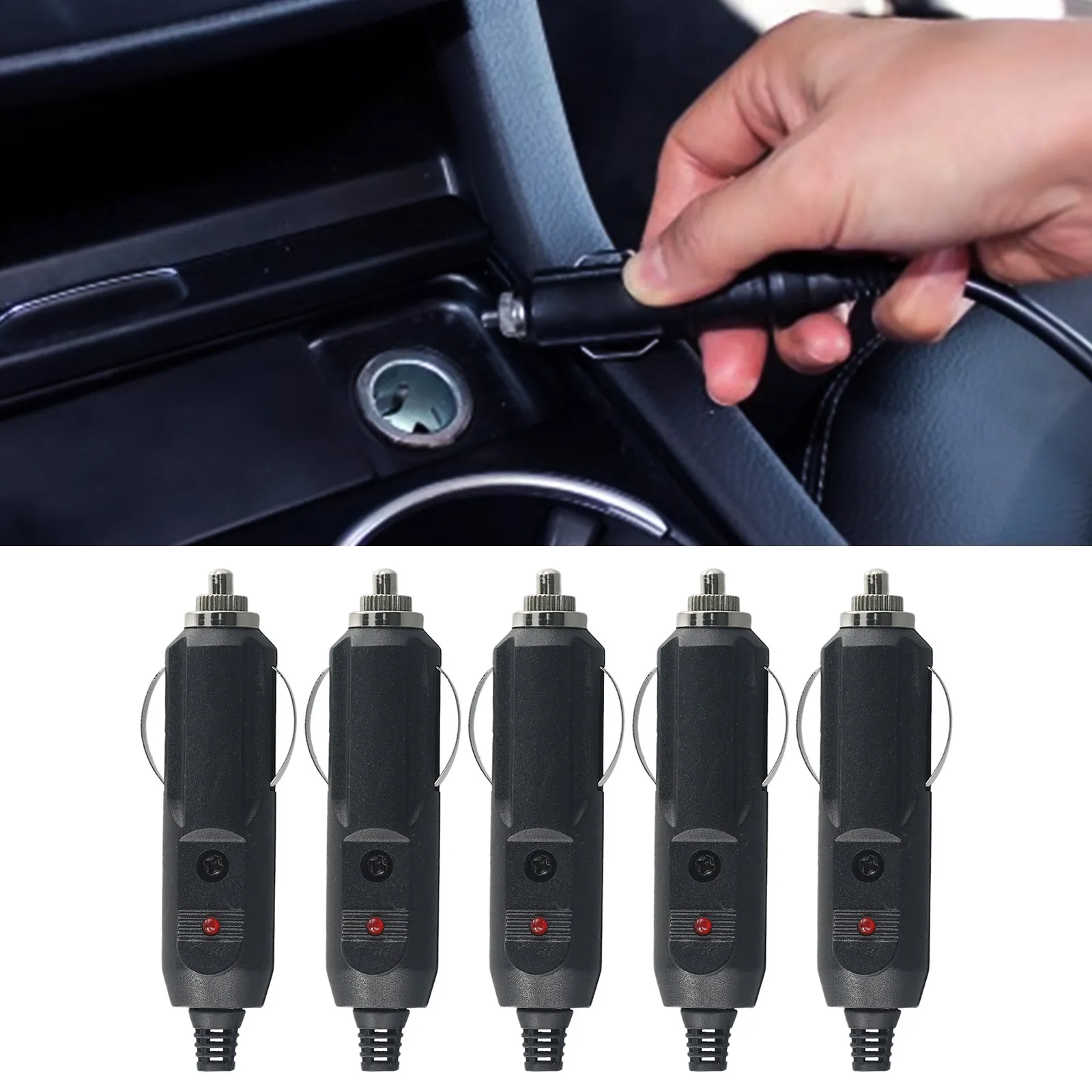 01 5pcs 12V 24V Car-Cigarette-Lighter-Plug Fuses 5A LED Indicator-Plug Power Charger Adapter  LED Socket-Plug Connector Adapter