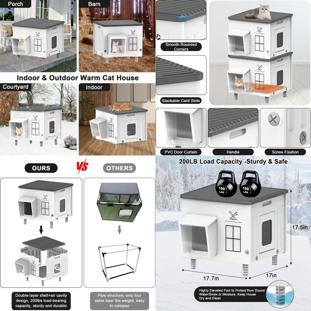 

Insulated Outdoor Heated Cat Shelter with Escape Door for Feral Cats, Weatherproof and Elevated, 17.7x17x17.5
