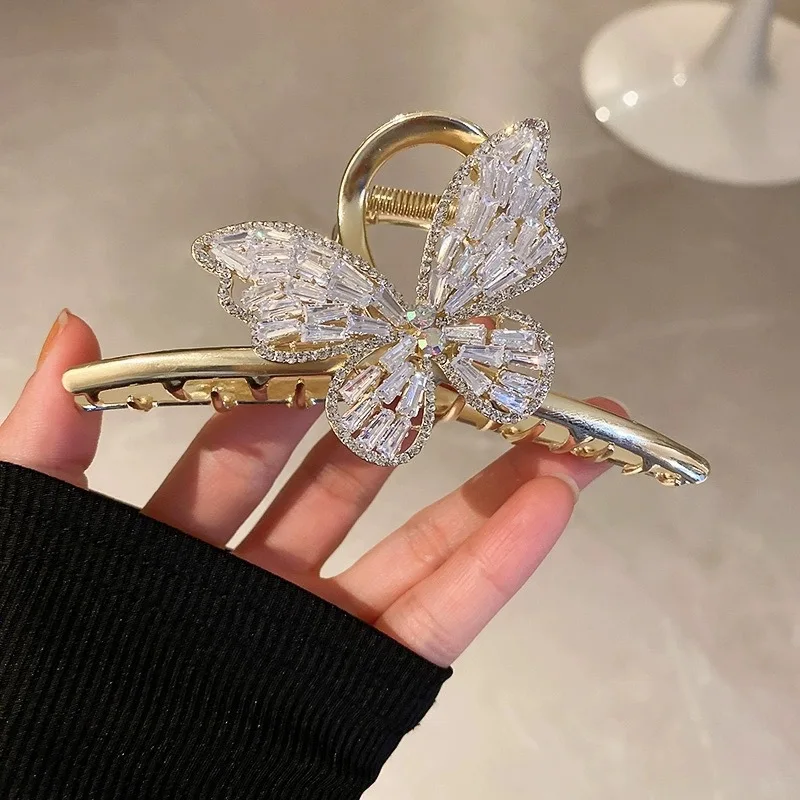

DS NEW 11.5CM Large Zircon Butterfly Alloy Hair Claw Korean Style Claw Clips Trendy Hair Clips for Women Girls Hair Accessories
