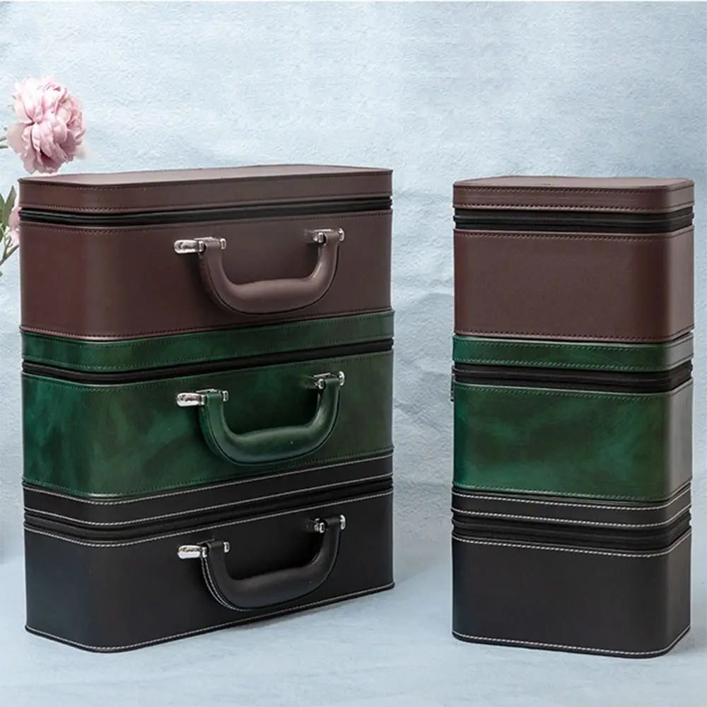 

Vintage Watch Display Box Compact PU Leather Wristwatch Holder with Handle Shockproof Bracelet Carrying Case Travel Use