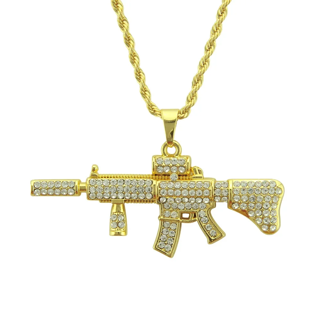 

Hip Hop Bling Iced Out Submachine Gun Pendant Necklace for Men Hip Hop Rock Street Party Cool Jewelry