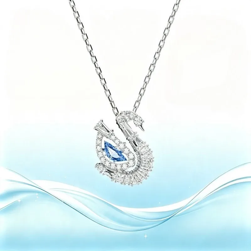 Delicate Swan Zircon Necklace for Ladies, Adjustable Thin Chain, Bright Faceted Crystal Inlaid Pendant, Elegant Daily Party Jewelry, Romantic Gift for Girlfriend Mom Anniversary Present