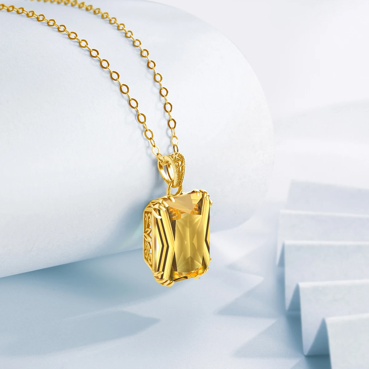 Genuine 925 Sterling Silver Pendant For Women Citrine 18K Gold Color Necklace Pendants Bohemia Filigree Flower Design Jewelry - Image 2
