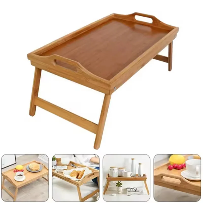 50x30x25cm Portable Natural Bamboo Bed Tray Breakfast Laptop Desk Reading Gaming Desk Folding Table Useful Simple Kitchen Tool