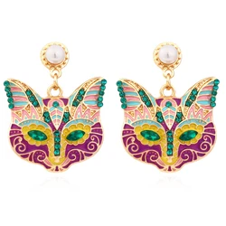 Personality Colorful Cute Cat Head Drop Earrings for Woman Creative Gifts Jewelry