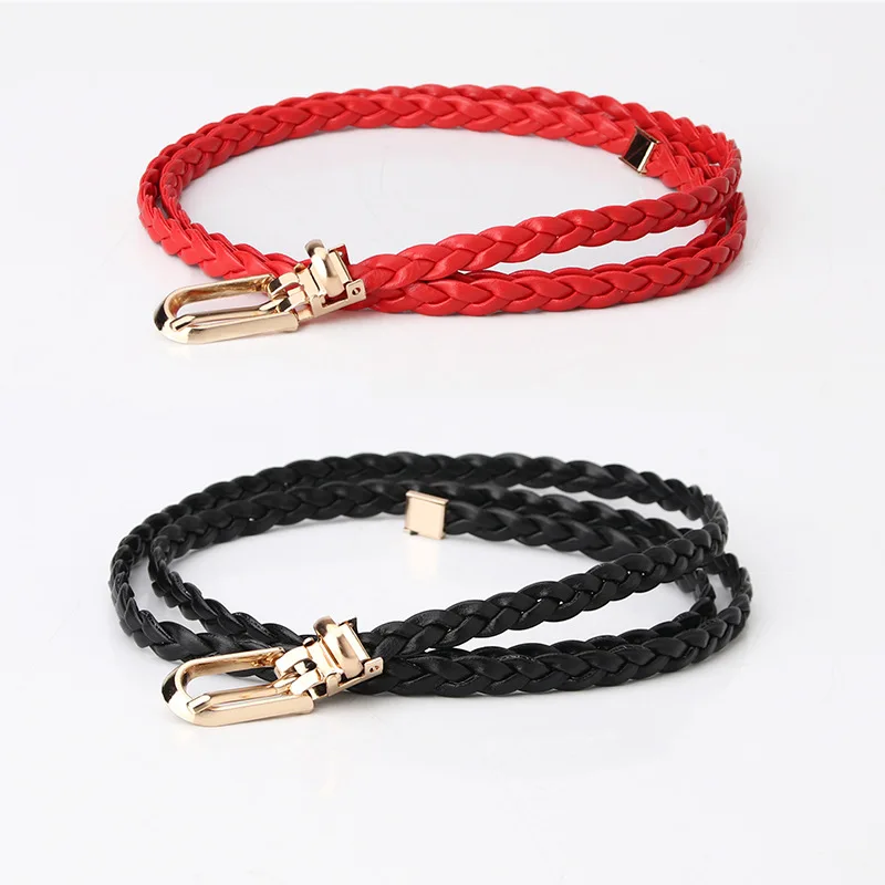 

Cool Match Korean Style Fashionable Women's Braided Thin Waist Belt Women's High-end Dress Suit Small Leather Pin Buckle Belt